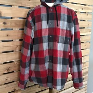 EB Mens XL plaid hooded button up